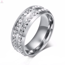 Inlay en acier inoxydable de nouvelle conception avec des anneaux argentés en pierre, anneau d&#39;acier inoxydable de mode